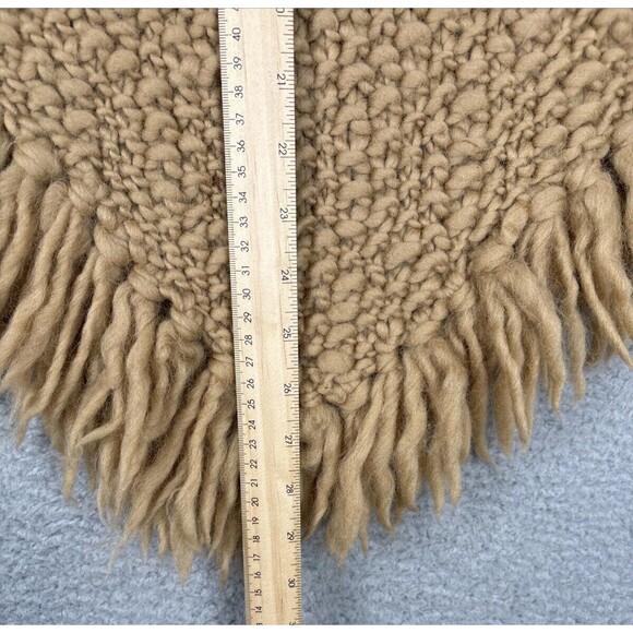 Moda International Poncho HIPPIE BOHO Cable K Wool M/L Fringe Shaggy Tan 70s 80s - Picture 6 of 8